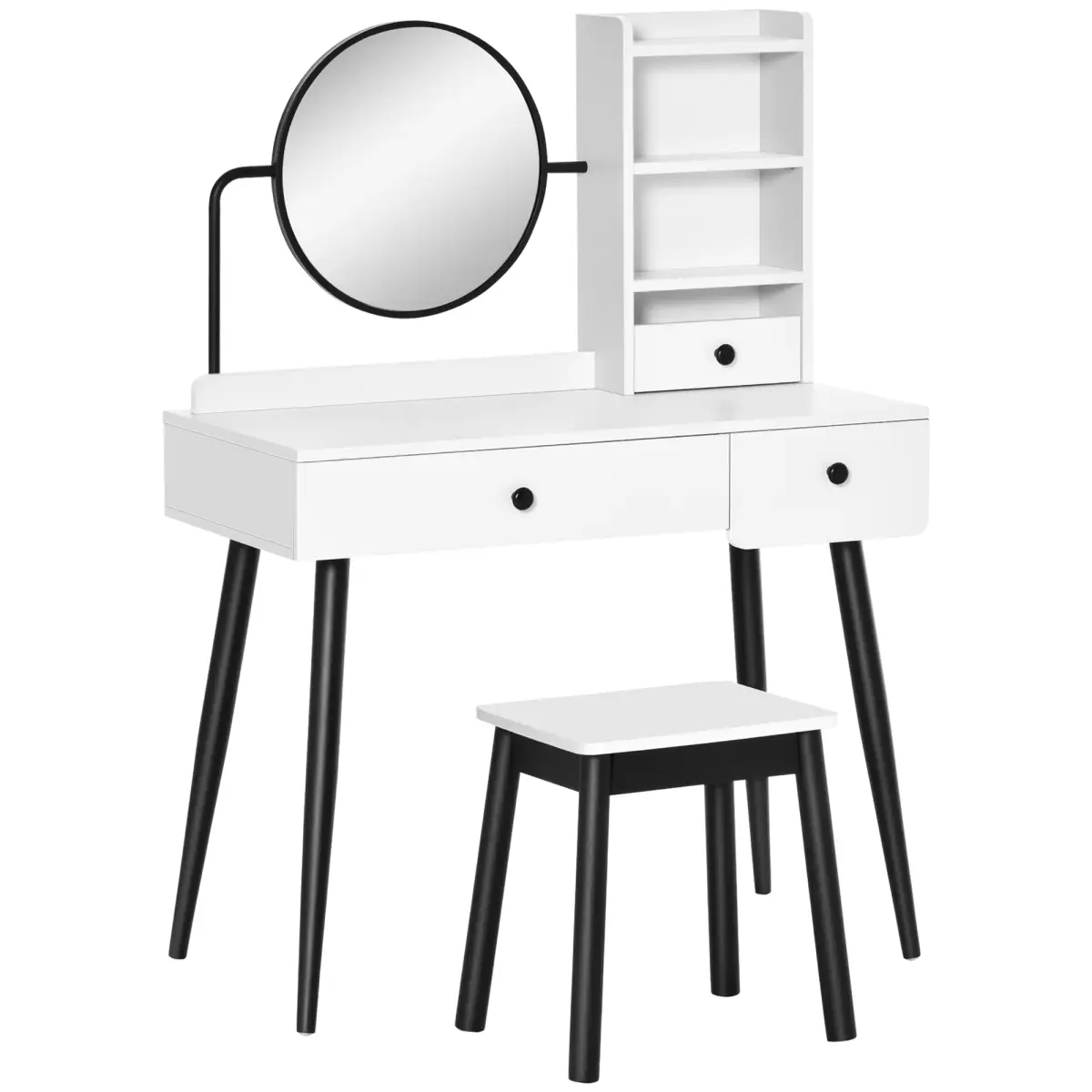 Dressing Table Set with 3 Drawers, Storage shelves and Stool, White by Unbranded