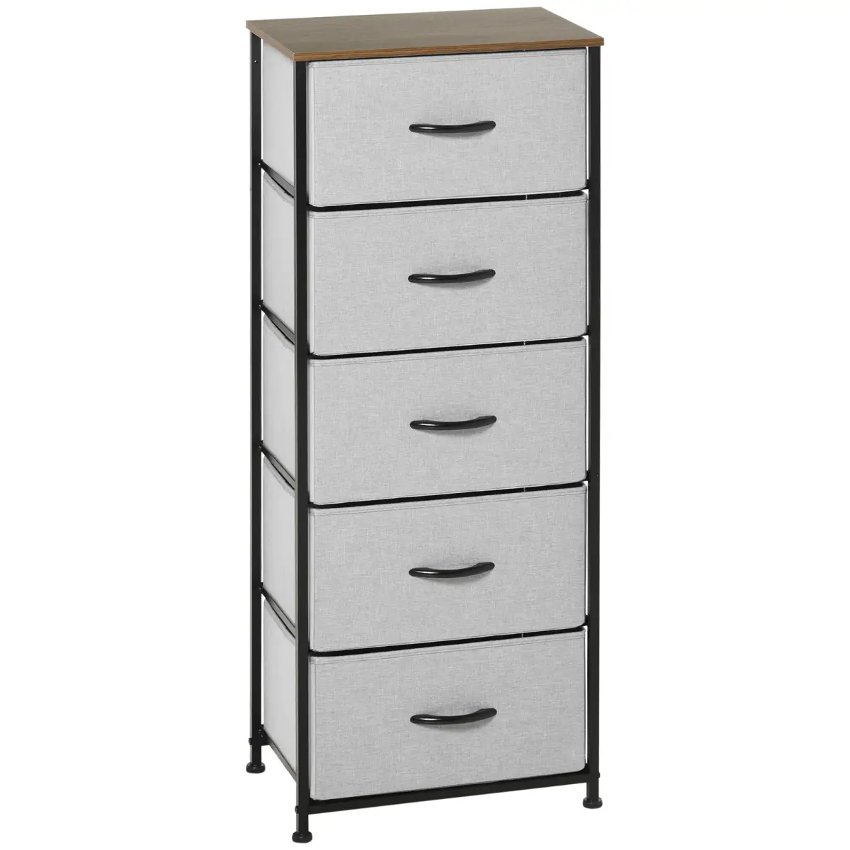 HOMCOM 5 Drawer Fabric Chest of Drawers w/ Wooden Top for Closet Hallway Grey by HOMCOM