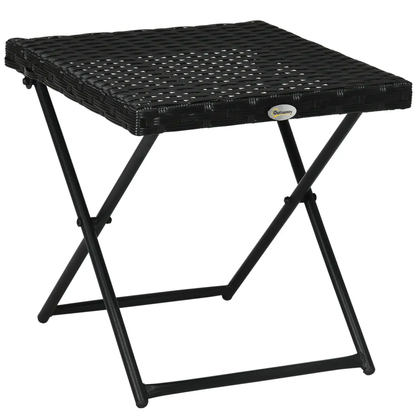 Folding Square Rattan Coffee Table for Bistro Balcony Garden Outdoor Black by Outsunny