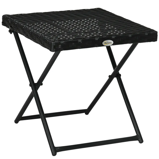 Folding Square Rattan Coffee Table for Bistro Balcony Garden Outdoor Black by Outsunny