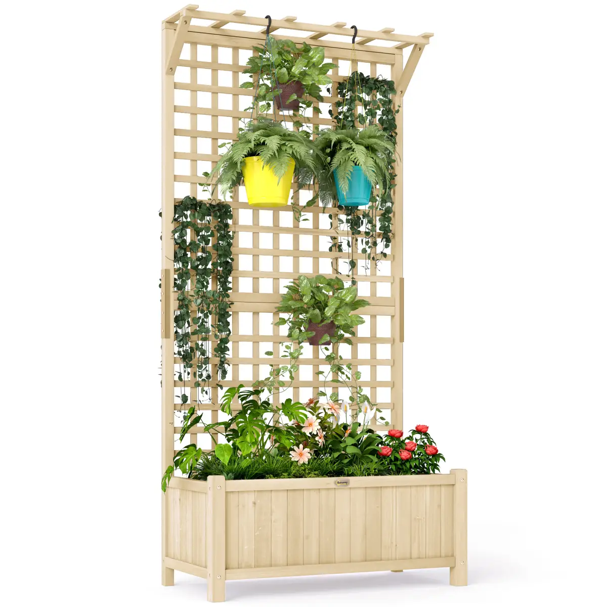 Outsunny Wood Planter with Trellis for Climbing Plants Vines Planter Box Natural by Outsunny