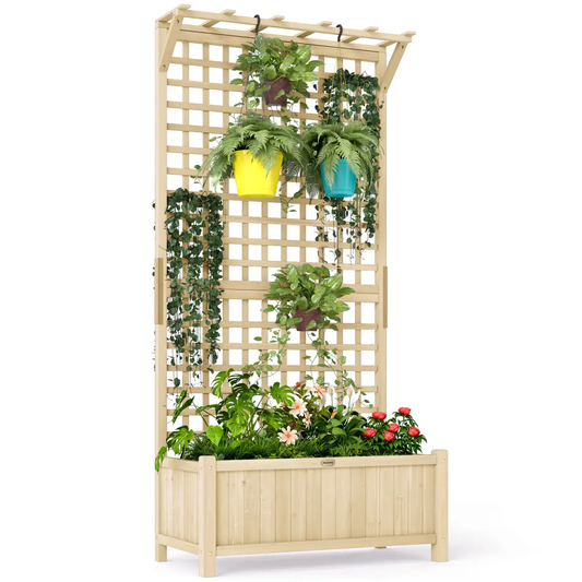 Outsunny Wood Planter with Trellis for Climbing Plants Vines Planter Box Natural by Outsunny