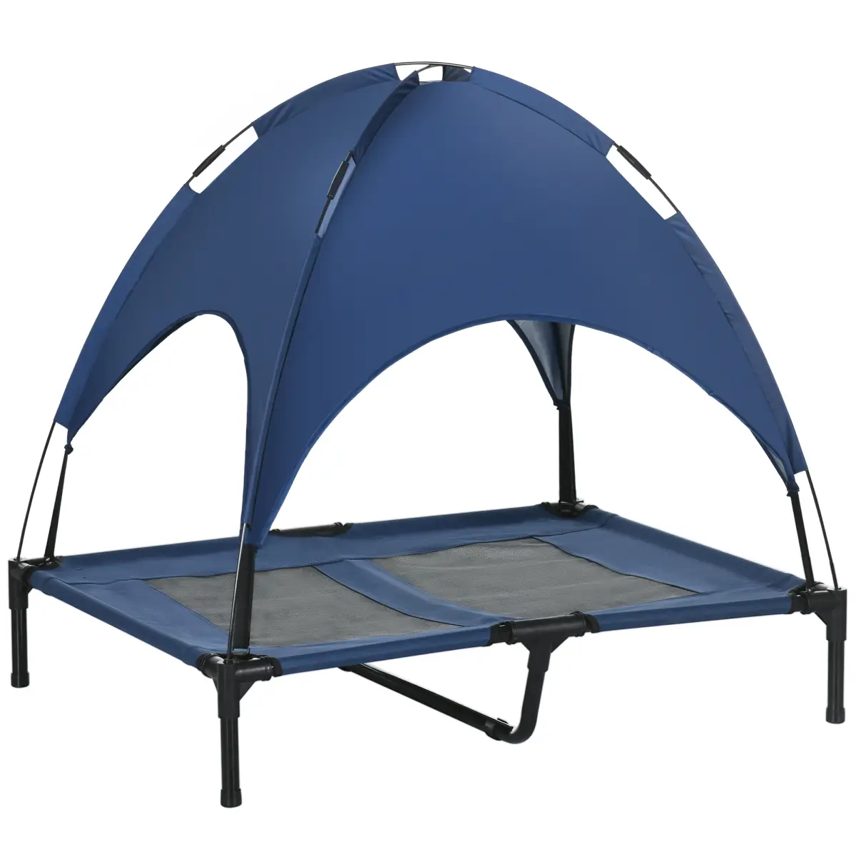 PawHut 92cm Elevated Dog Bed Cooling Raised Pet Cot UV Protection Canopy Blue by PawHut