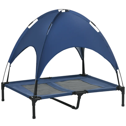 PawHut 92cm Elevated Dog Bed Cooling Raised Pet Cot UV Protection Canopy Blue by PawHut