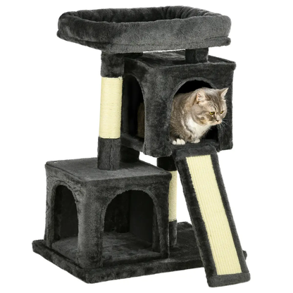 Cat Rest & Play Activity Tree w/ 2 House Perch Scratching Post Black Pawhut by Unbranded