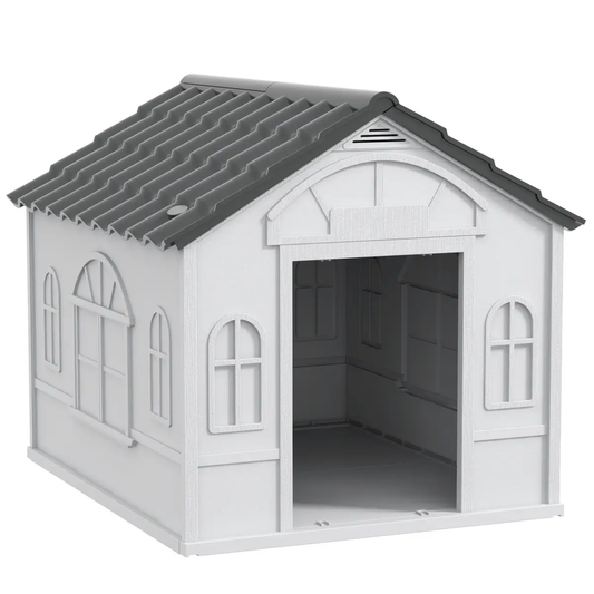 PawHut Weather-Resistant Dog House, Puppy Shelter for Medium Dogs - Grey by PawHut