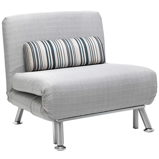 Single Sofa Bed Folding Chair Bed w/ Steel Frame Padding Pillow Grey, Silver by Unbranded