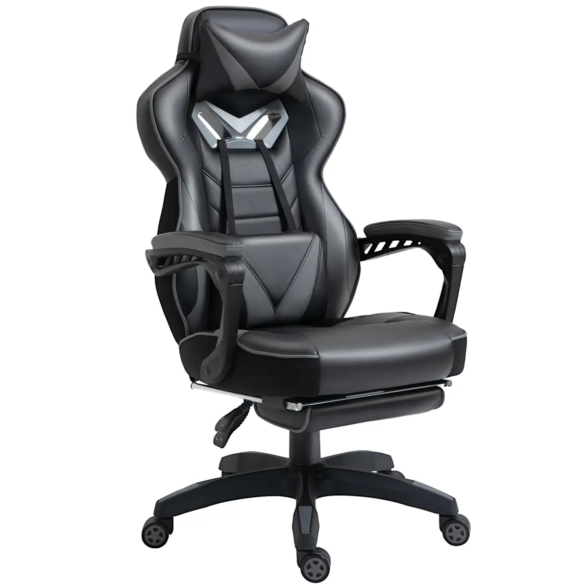 Gaming Chair Ergonomic Reclining w/ Manual Footrest Wheels Stylish Office Grey by Vinsetto