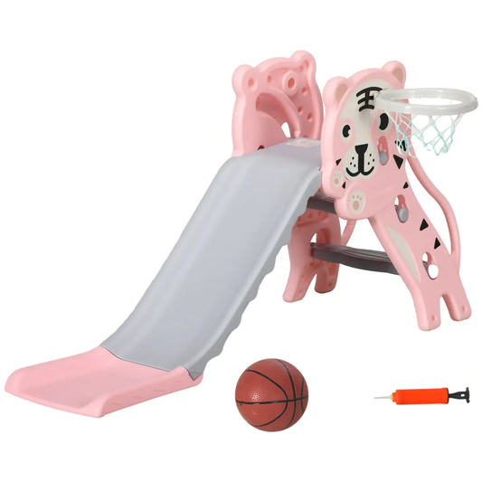 AIYAPLAY Kids Slide with Basketball Hoop, Basketball, for 18-36 Months, Pink by AIYAPLAY