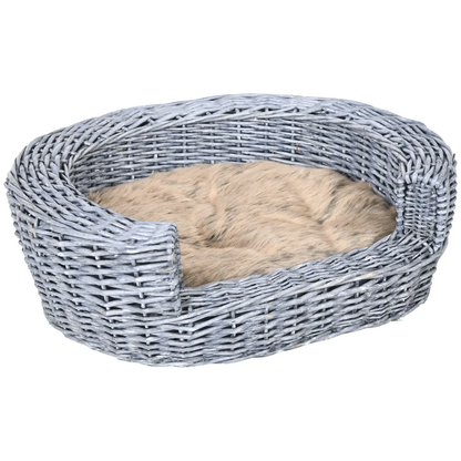 Elevated Dog Cat Couch Pet Basket Sofa Bed Wicker Willow Rattan Cushion Pawhut by Unbranded