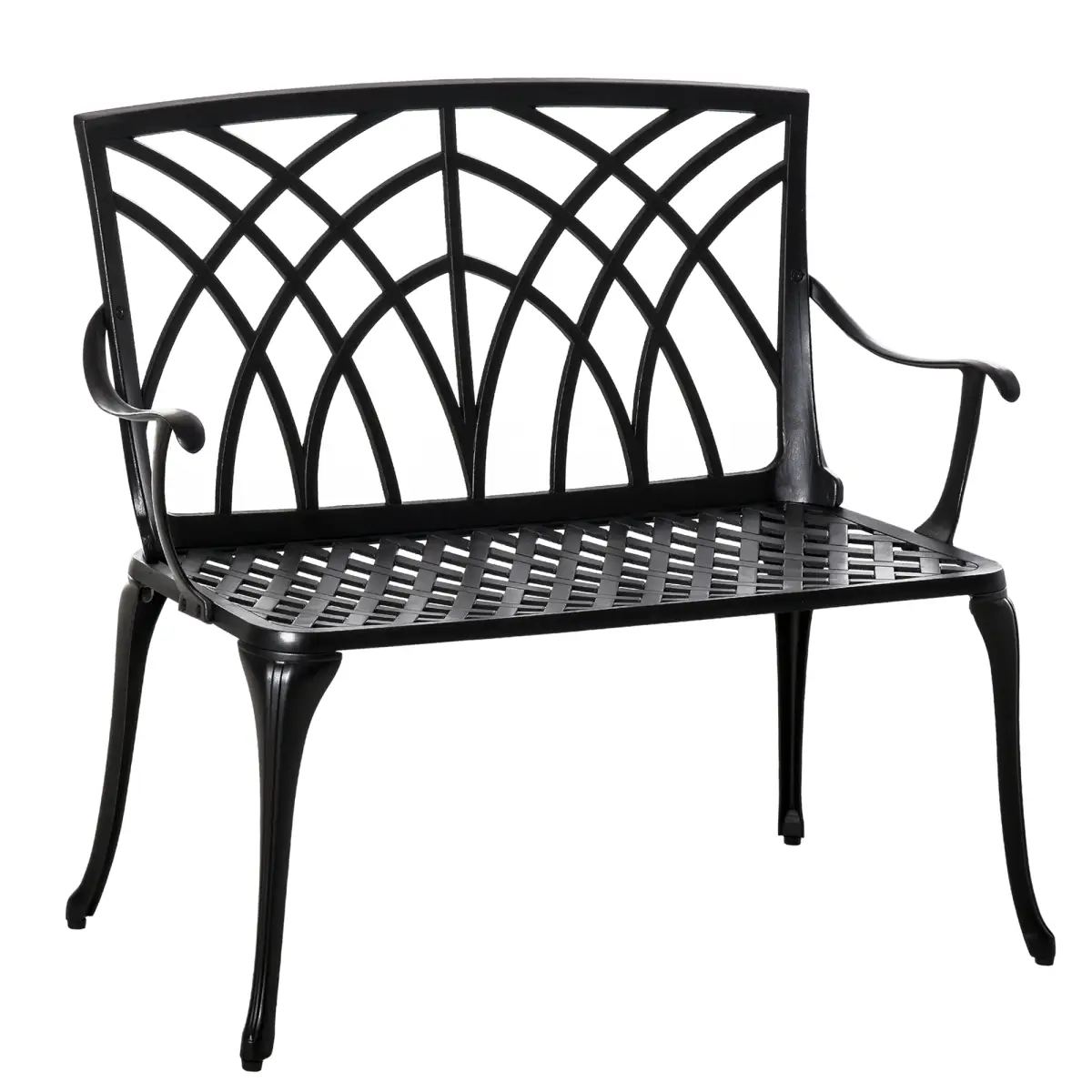 Outsunny 2-Seater Cast Aluminium Garden Bench Loveseat Ergonomic Armrest by Outsunny
