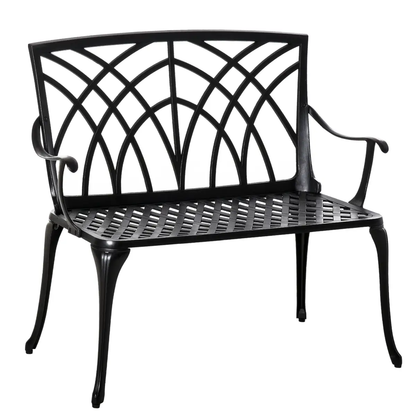 Outsunny 2-Seater Cast Aluminium Garden Bench Loveseat Ergonomic Armrest by Outsunny