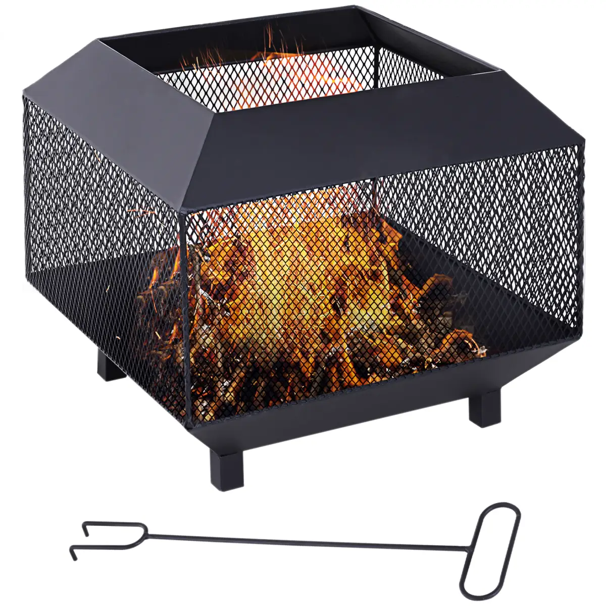 Outsunny Fire Pit, Square Shape, Steel-Black by HOMCOM