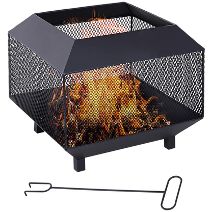 Outsunny Fire Pit, Square Shape, Steel-Black by HOMCOM