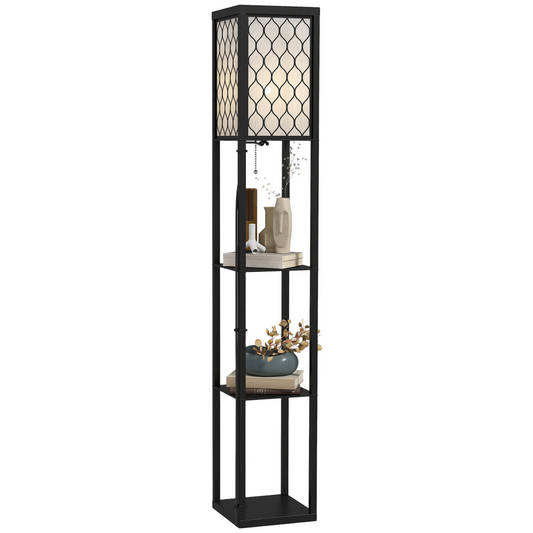 Shelf Floor Lamp W/4-tier Open Shelves Wooden, 26L x 26W x 160Hcm-Black/White by HOMCOM