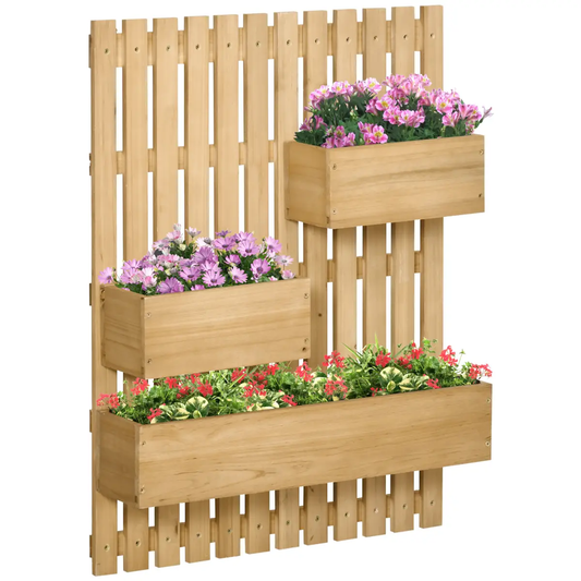 Outsunny Wooden Garden Planters with Trellis Wall-mounted Raised Garden Bed by Outsunny