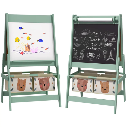 AIYAPLAY Kids Easel with Paper Roll, Blackboard, Whiteboard, Storage, Green by AIYAPLAY