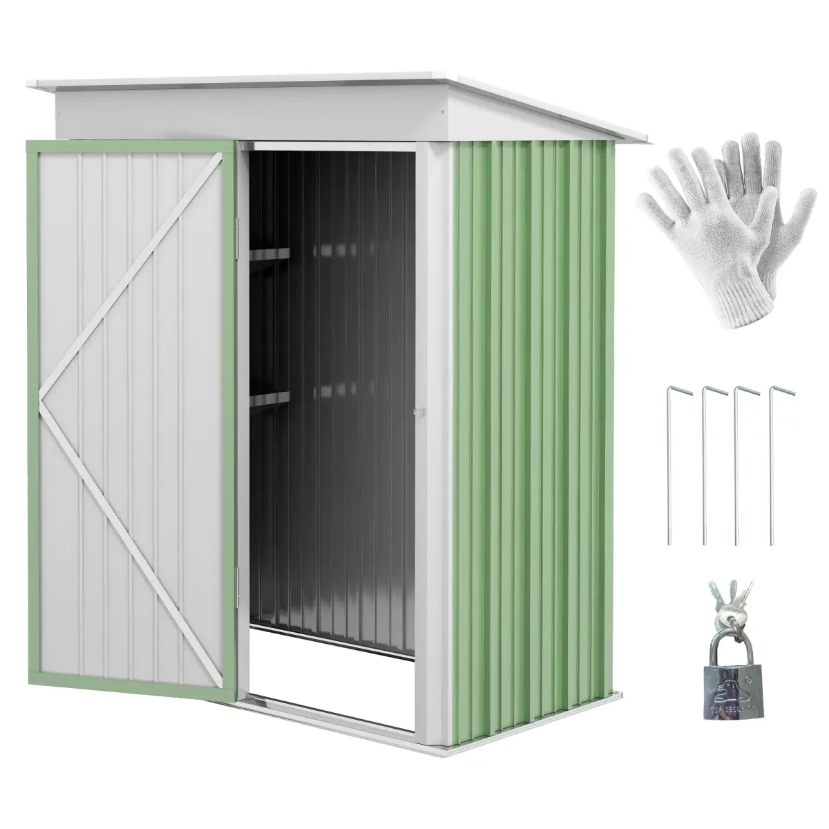 Outsunny Steel Garden Shed, Small Lean-to Shed for Bike Tool, 5x3 ft, Green by Outsunny