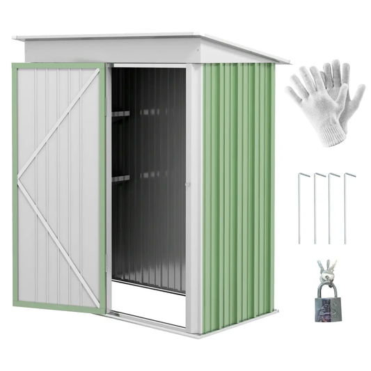 Outsunny Steel Garden Shed, Small Lean-to Shed for Bike Tool, 5x3 ft, Green by Outsunny