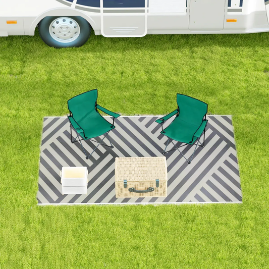 Outsunny Reversible Waterproof Outdoor Rug with Carry Bag, 182 x 274cm, Grey by Outsunny