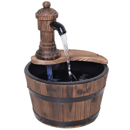 Outsunny Barrel Water Pump Fountain Rustic Wood Electric Water Feature Garden by Outsunny