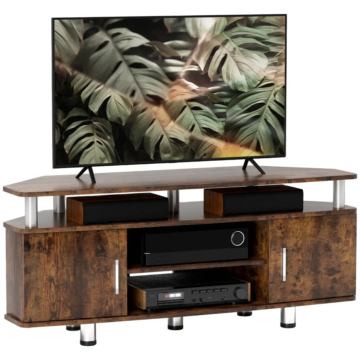 HOMCOM TV Unit Cabinet with Storage Shelves Entertainment Center Rustic Brown by HOMCOM