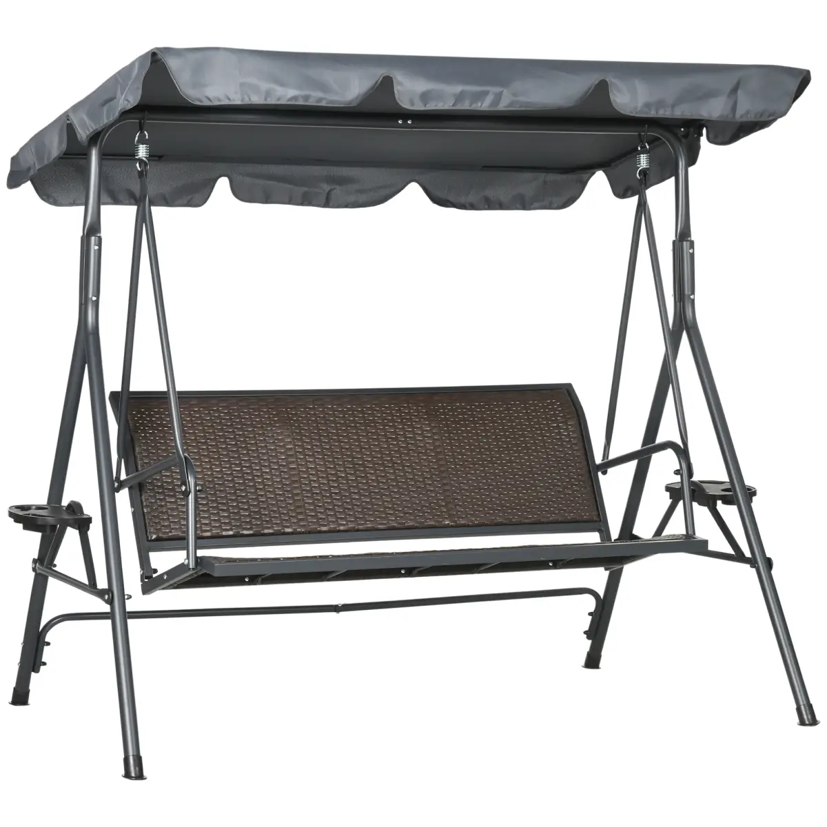 Outsunny 3 Seater Garden Swing Seat Bench with Adjustable Canopy, Rattan Seat by Outsunny