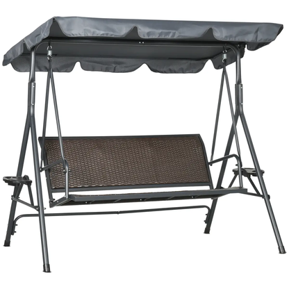 Outsunny 3 Seater Garden Swing Seat Bench with Adjustable Canopy, Rattan Seat by Outsunny