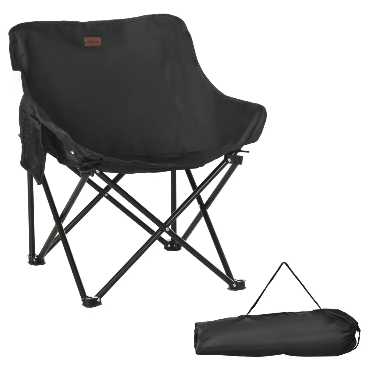 Outsunny Folding Camping Chair with Carrying Bag and Storage Pocket, Black by Outsunny