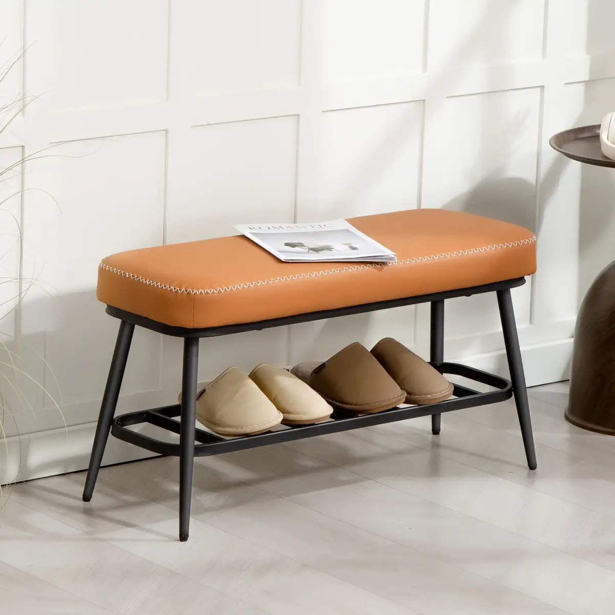 Leather Shoe Storage Bench by N/A