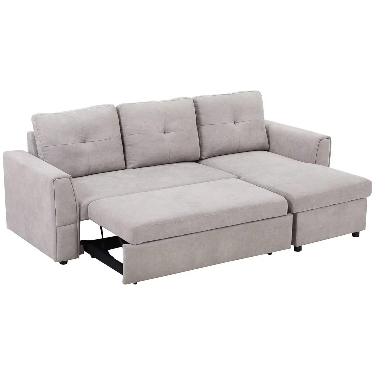 HOMCOM Linen-Look L-Shaped Sofa Bed w/ Storage Bed Sleeper Flat Studio Grey by Unbranded