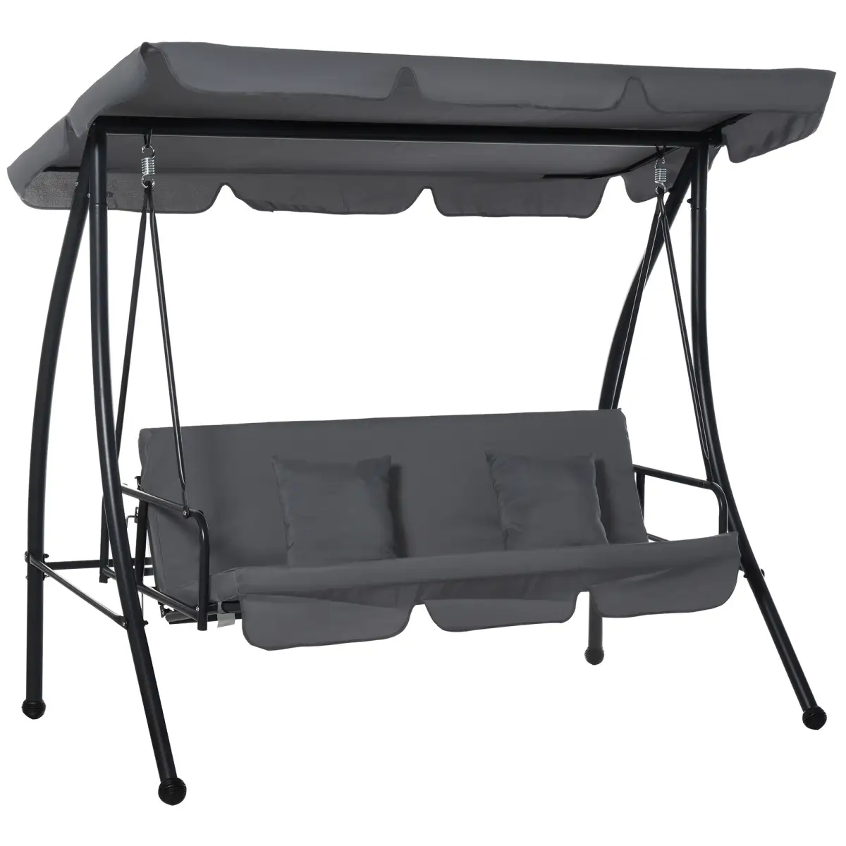 2-in-1 Patio Swing Chair Lounger 3 Seater Hammock Bed Dark Grey Cushion by Outsunny