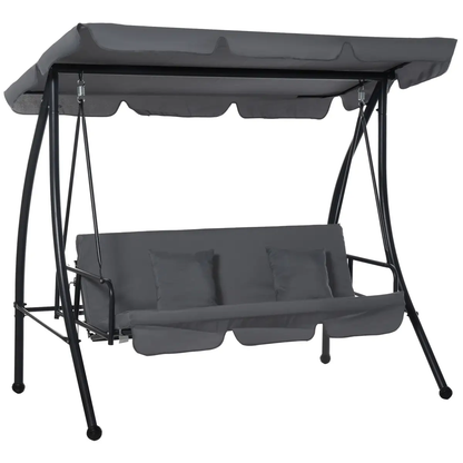 2-in-1 Patio Swing Chair Lounger 3 Seater Hammock Bed Dark Grey Cushion by Outsunny