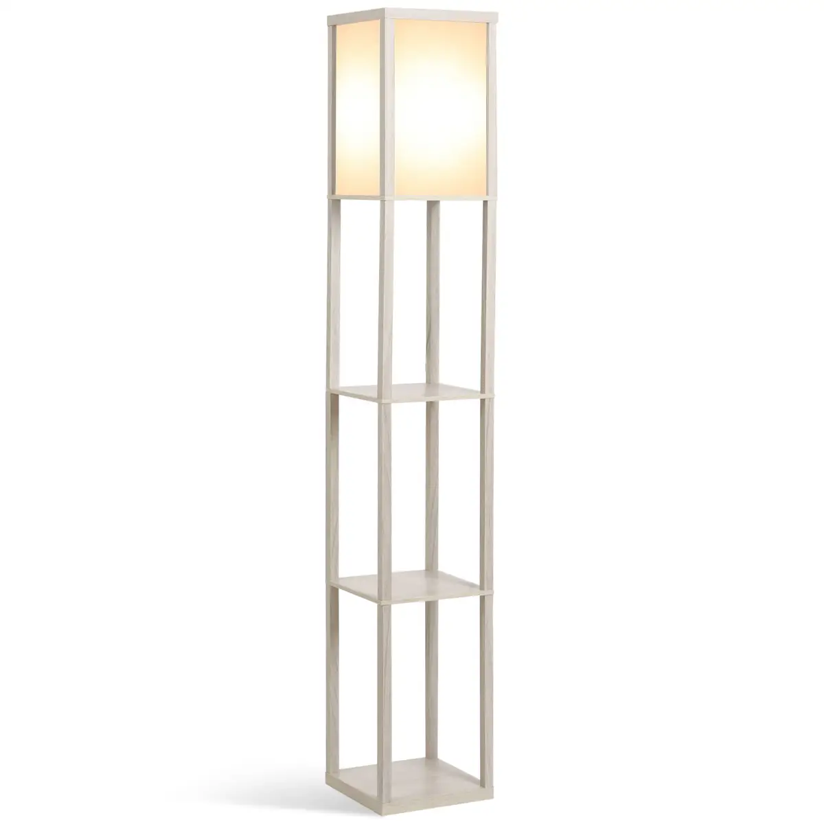 4-Tier Floor Lamp, Floor Light with Storage Shelf White and Oak 3-Tier by HOMCOM