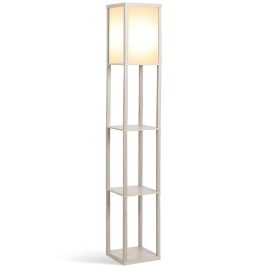4-Tier Floor Lamp, Floor Light with Storage Shelf White and Oak 3-Tier by HOMCOM