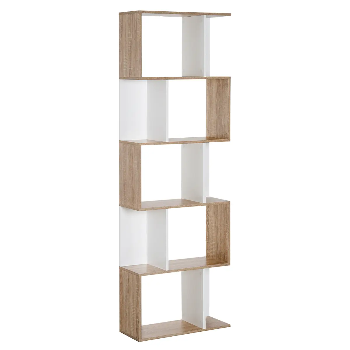 5-tier Display Shelving Storage Bookcase S Shape design Unit Natural by HOMCOM