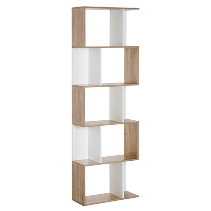 5-tier Display Shelving Storage Bookcase S Shape design Unit Natural by HOMCOM
