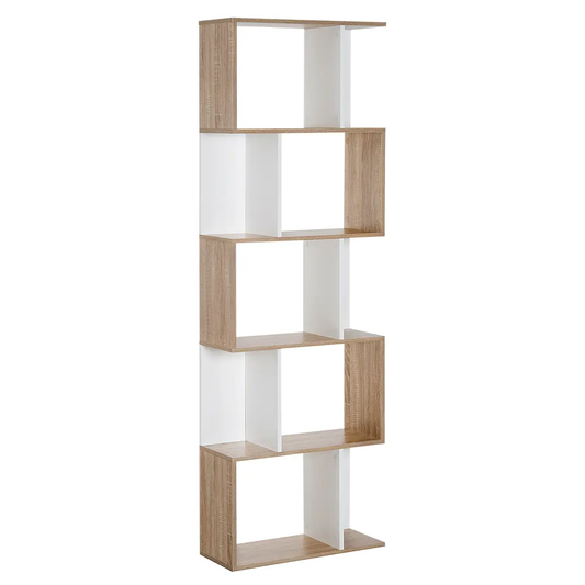 5-tier Display Shelving Storage Bookcase S Shape design Unit Natural by HOMCOM