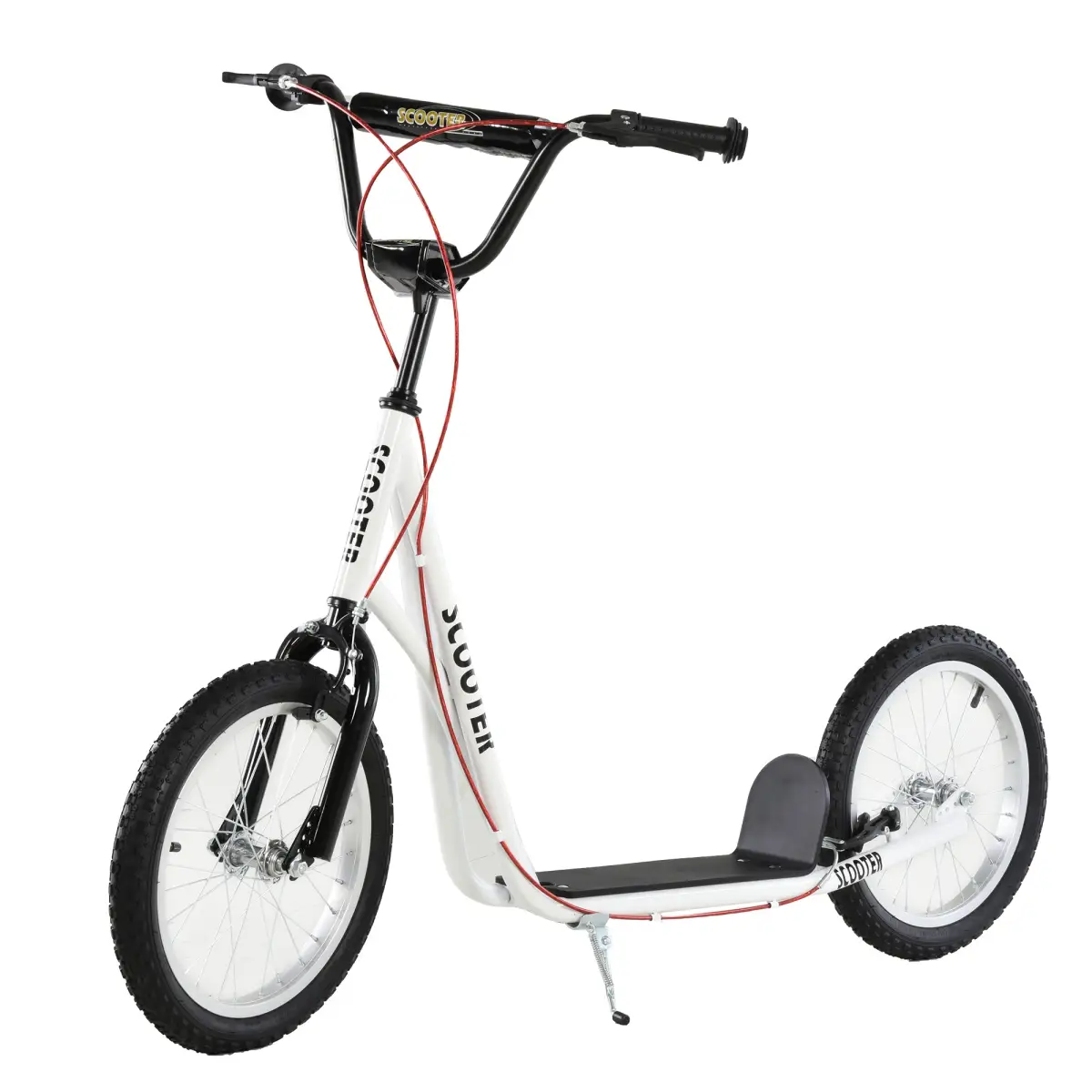 HOMCOM 90-96cm Kids Kick Scooter Adjustable Handlebar Inflatable Wheels White by Unbranded
