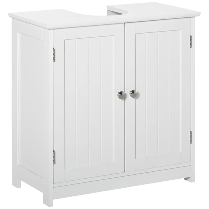 kleankin 60x60cm Under-Sink Storage Cabinet Adjustable Shelf Drain Hole White by Unbranded