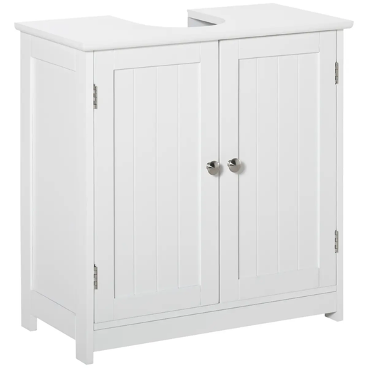 kleankin 60x60cm Under-Sink Storage Cabinet Adjustable Shelf Drain Hole White by Unbranded