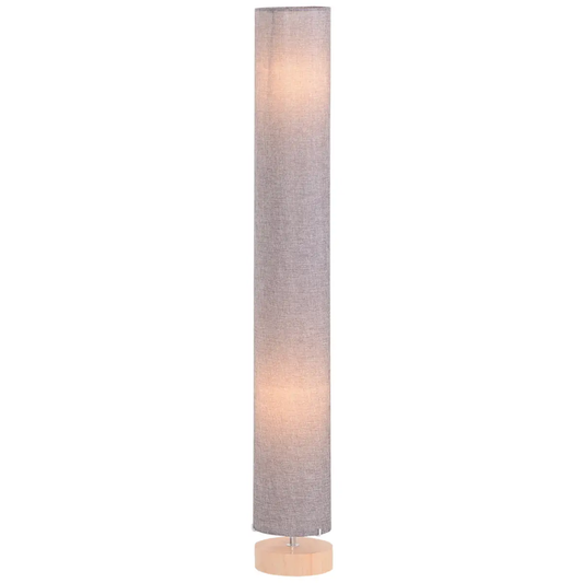 120H cm Wooden Base Floor Lamp W/Linen Fabric-Grey
