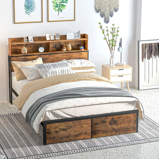 HOMCOM 4.8FT Double Bed Frame with Storage Headboard and Under Bed Storage by HOMCOM