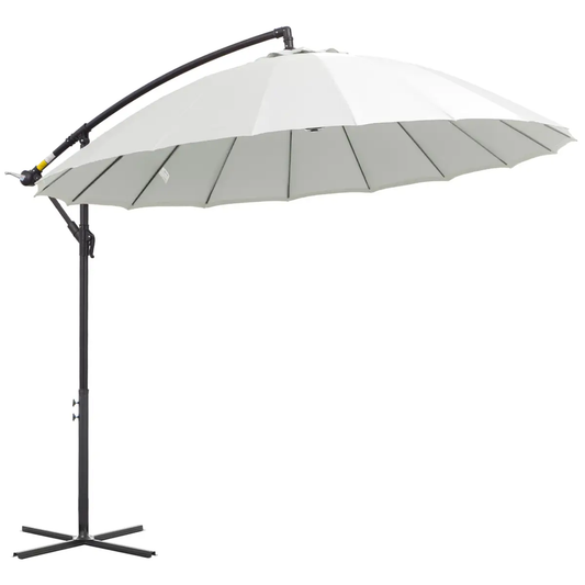 3(m) Cantilever Shanghai Parasol Crank Handle, Cross Base, Off-White Outsunny by Unbranded