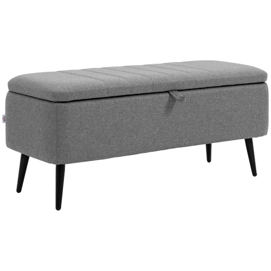 Storage Ottoman Bench, Linen Fabric Footstool with Steel Legs Grey by HOMCOM