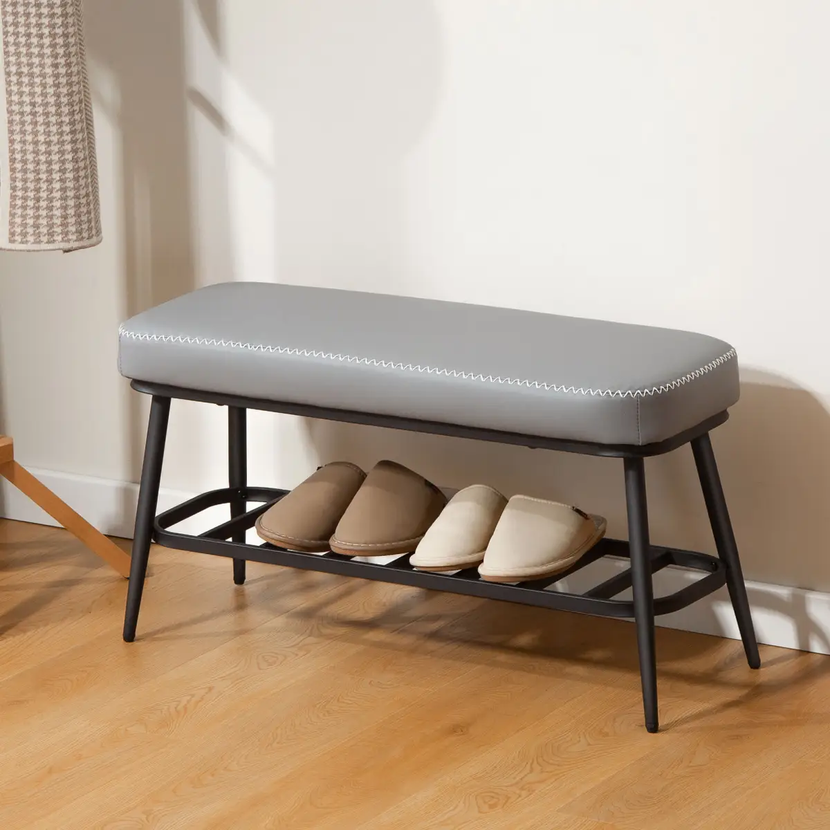 Leather Shoe Storage Bench by N/A