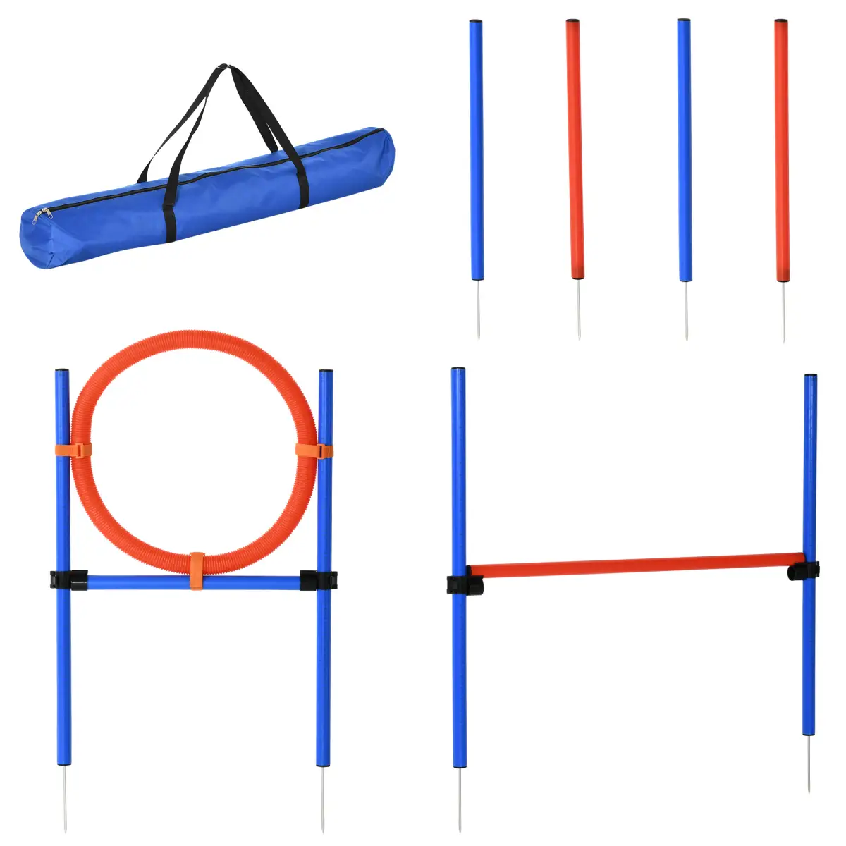 Pet Agility Set Training Play Kit Dog Jump Hoop Poles Tunnel Obedience Equipment by Pawhut