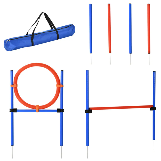 Pet Agility Set Training Play Kit Dog Jump Hoop Poles Tunnel Obedience Equipment by Pawhut