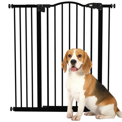 PawHut 74-94cm Adjustable Metal Pet Gate Safety Barrier w/ Auto-Close Door Black by PawHut