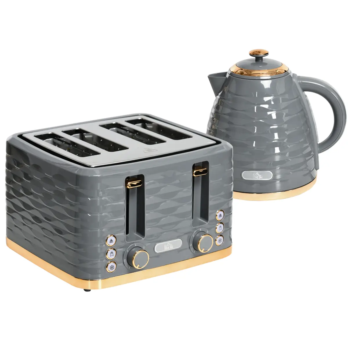 HOMCOM Kettle and Toaster Set 1.7L Rapid Boil Kettle & 4 Slice Toaster Grey by HOMCOM